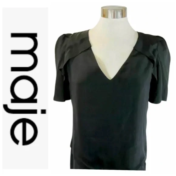 💕SALE💕 MAJE Black Silk Crepe Short Sleeve Mini Dress - Picture 3 of 12